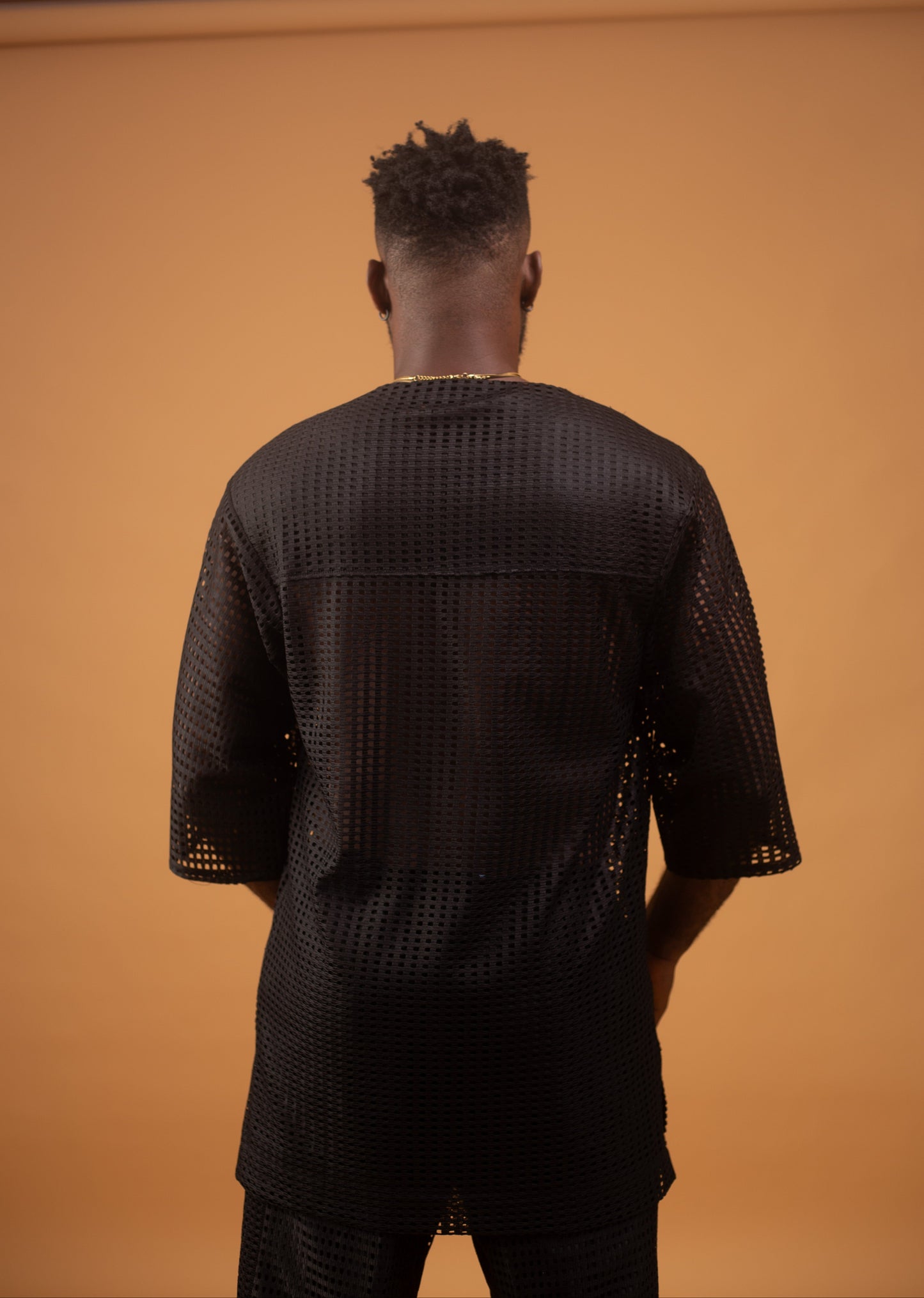 Men's Mesh Sheer Solid Short Sleeve No Collar Party Shirt With Plain Trouser