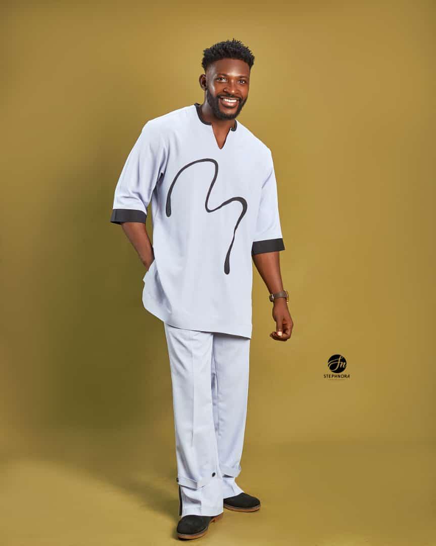 Sky blue Kaftan African Men Native with a little Artwork