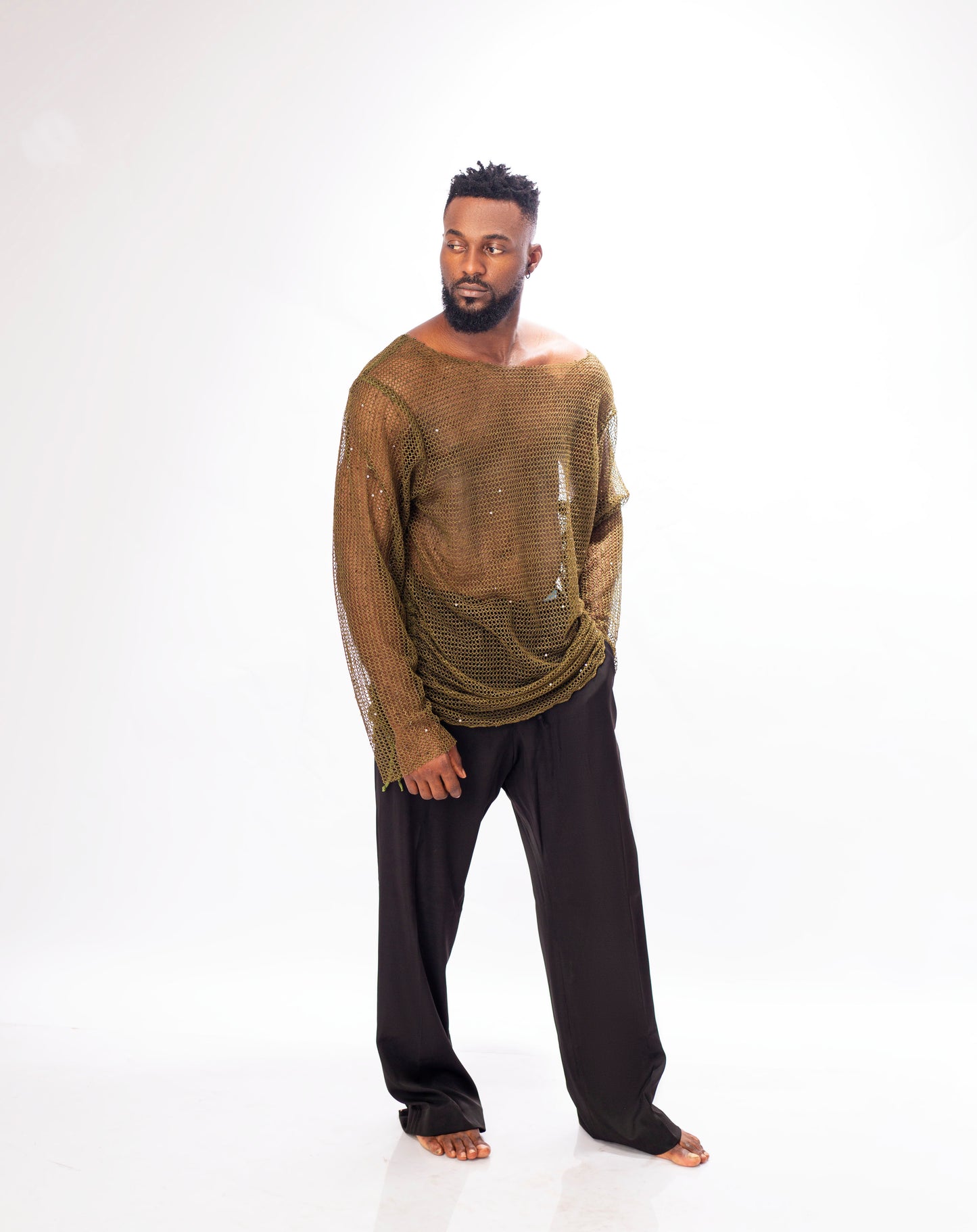 Unisex Sheer Fishnet Top Sexy Long Sleeve  T-shirt