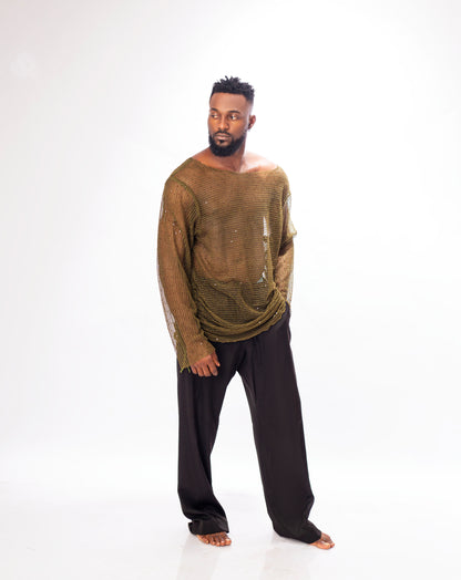 Unisex Sheer Fishnet Top Sexy Long Sleeve  T-shirt