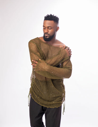 Unisex Sheer Fishnet Top Sexy Long Sleeve  T-shirt