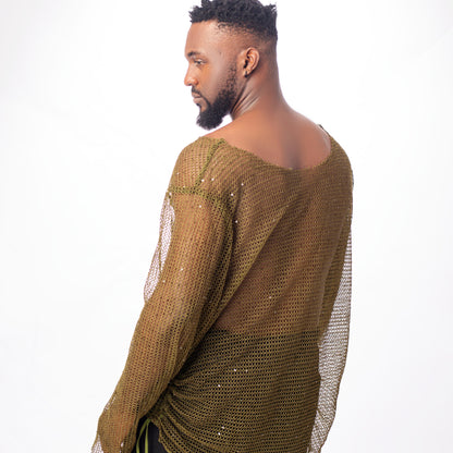 Unisex Sheer Fishnet Top Sexy Long Sleeve  T-shirt