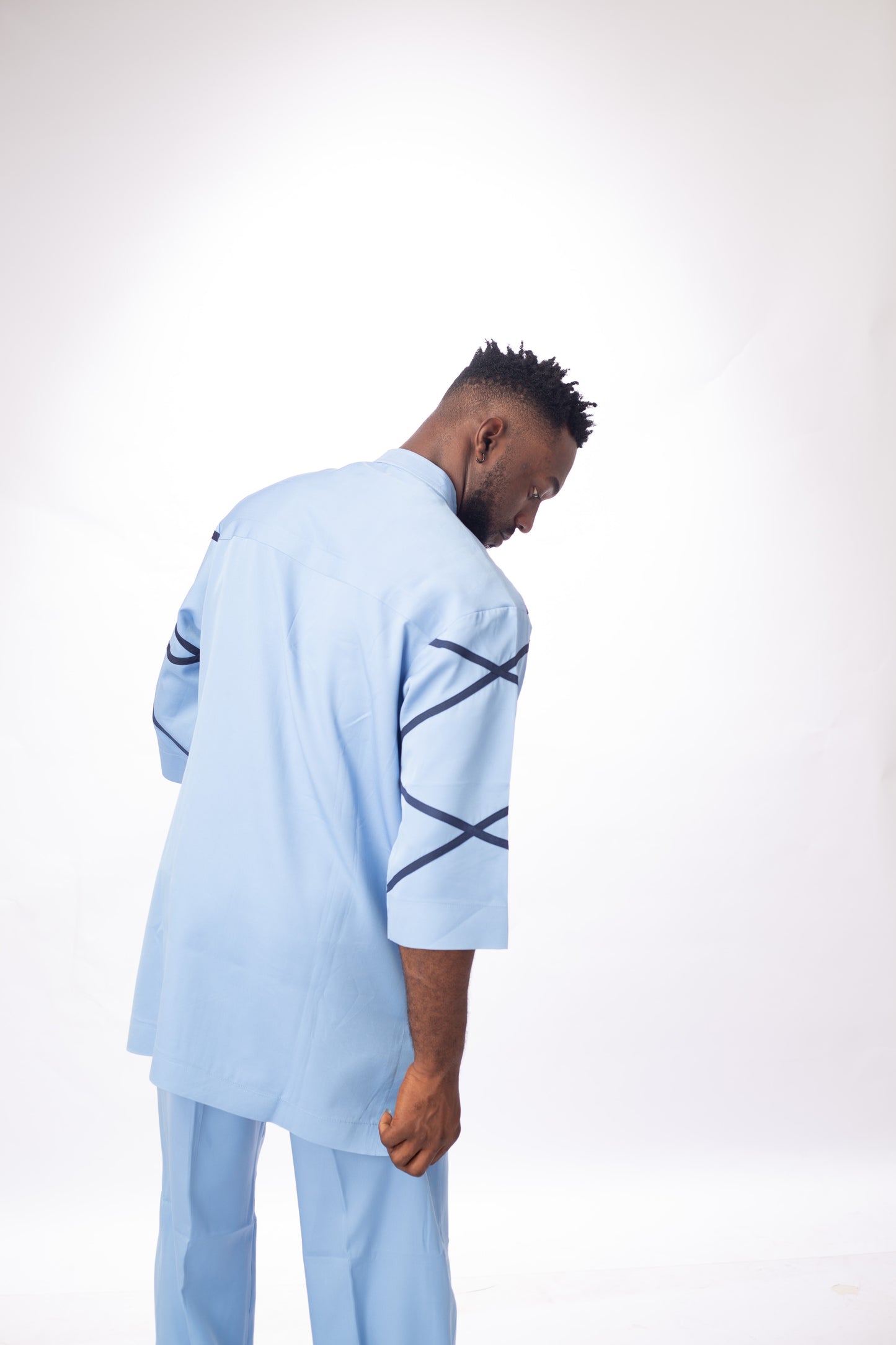 Men's Senator Native Wear (sky Blue With Black Mat Line Design Short Sleeve)