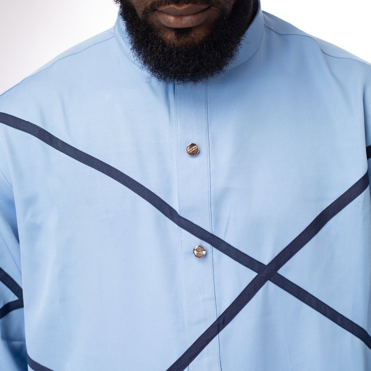 Men's Senator Native Wear (sky Blue With Black Mat Line Design Short Sleeve)