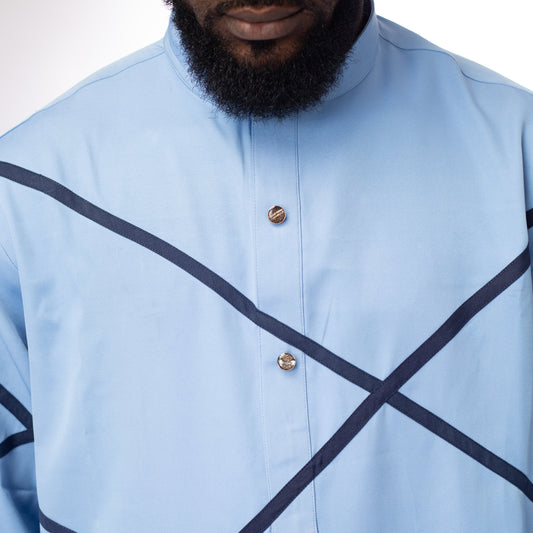 Men's Senator Native Wear (sky Blue With Black Mat Line Design Short Sleeve)