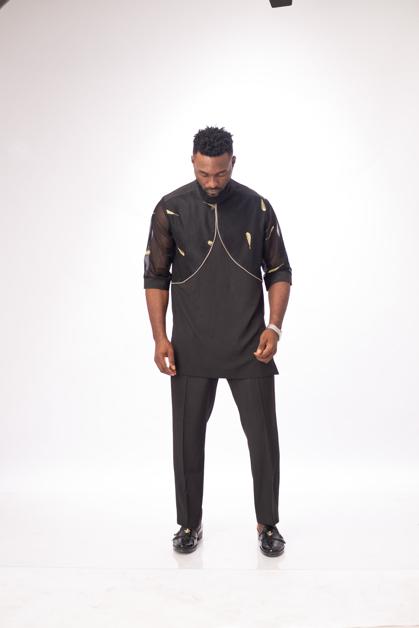 Men's Senator Native Wear (black With See-through Design Short Sleeve)