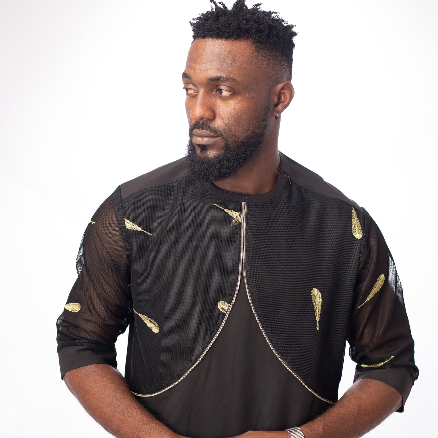 Men's Senator Native Wear (black With See-through Design Short Sleeve)