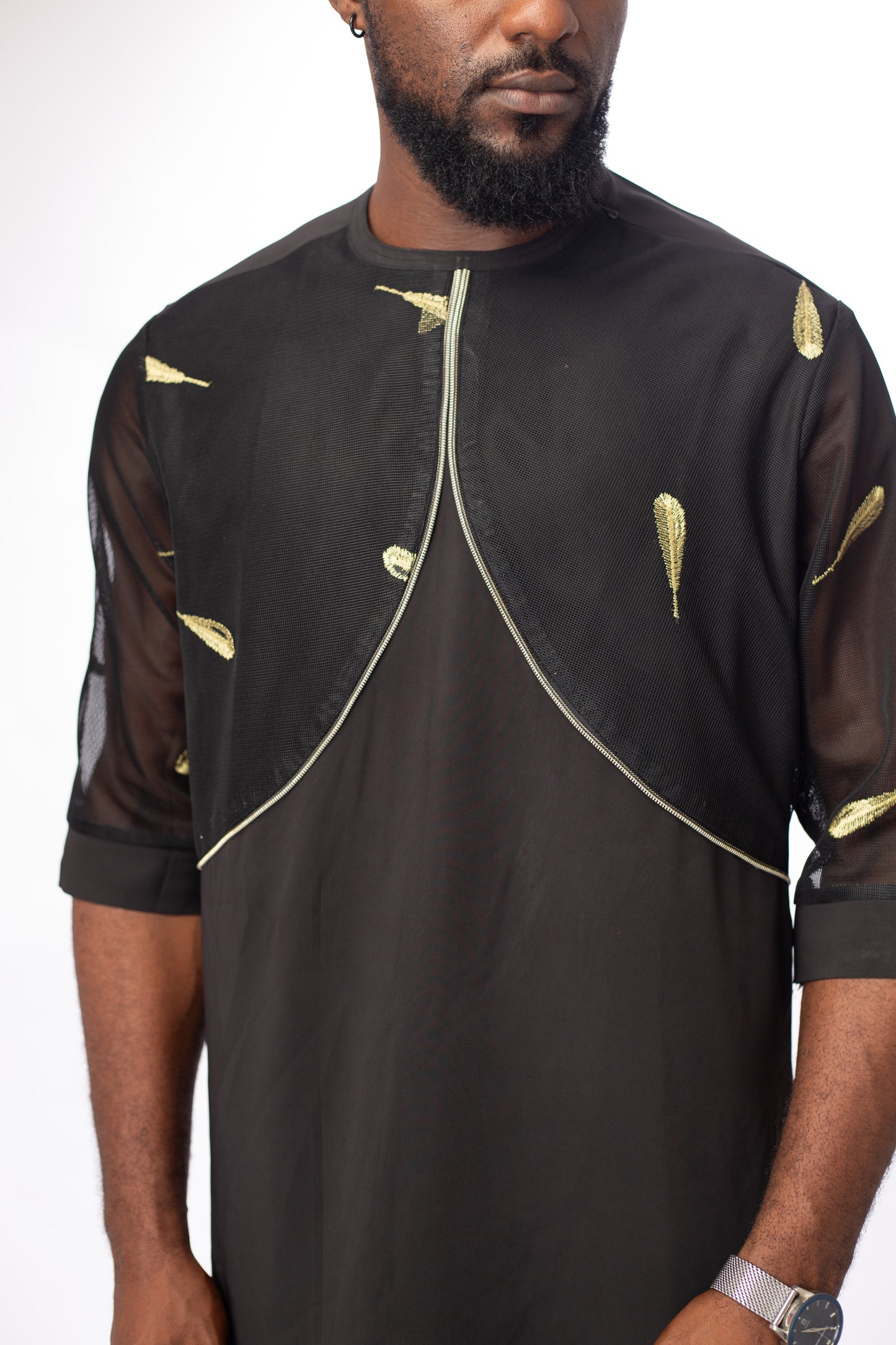 Men's Senator Native Wear (black With See-through Design Short Sleeve)