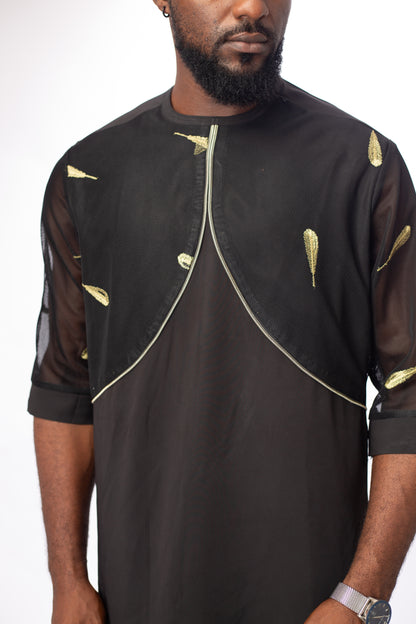 Men's Senator Native Wear (black With See-through Design Short Sleeve)