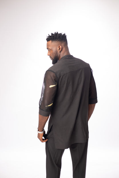Men's Senator Native Wear (black With See-through Design Short Sleeve)