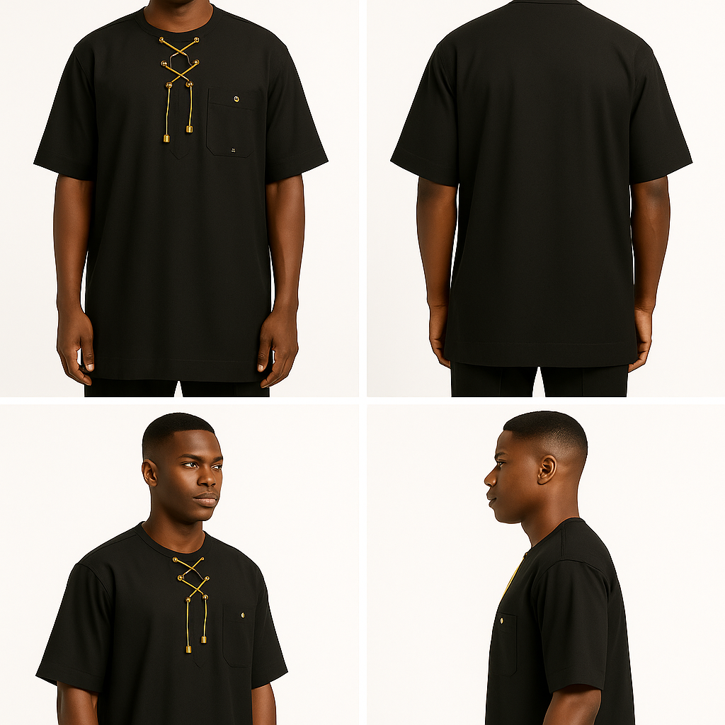 Plain black senator wear with a neck lace design