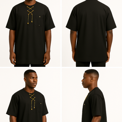 Plain black senator wear with a neck lace design