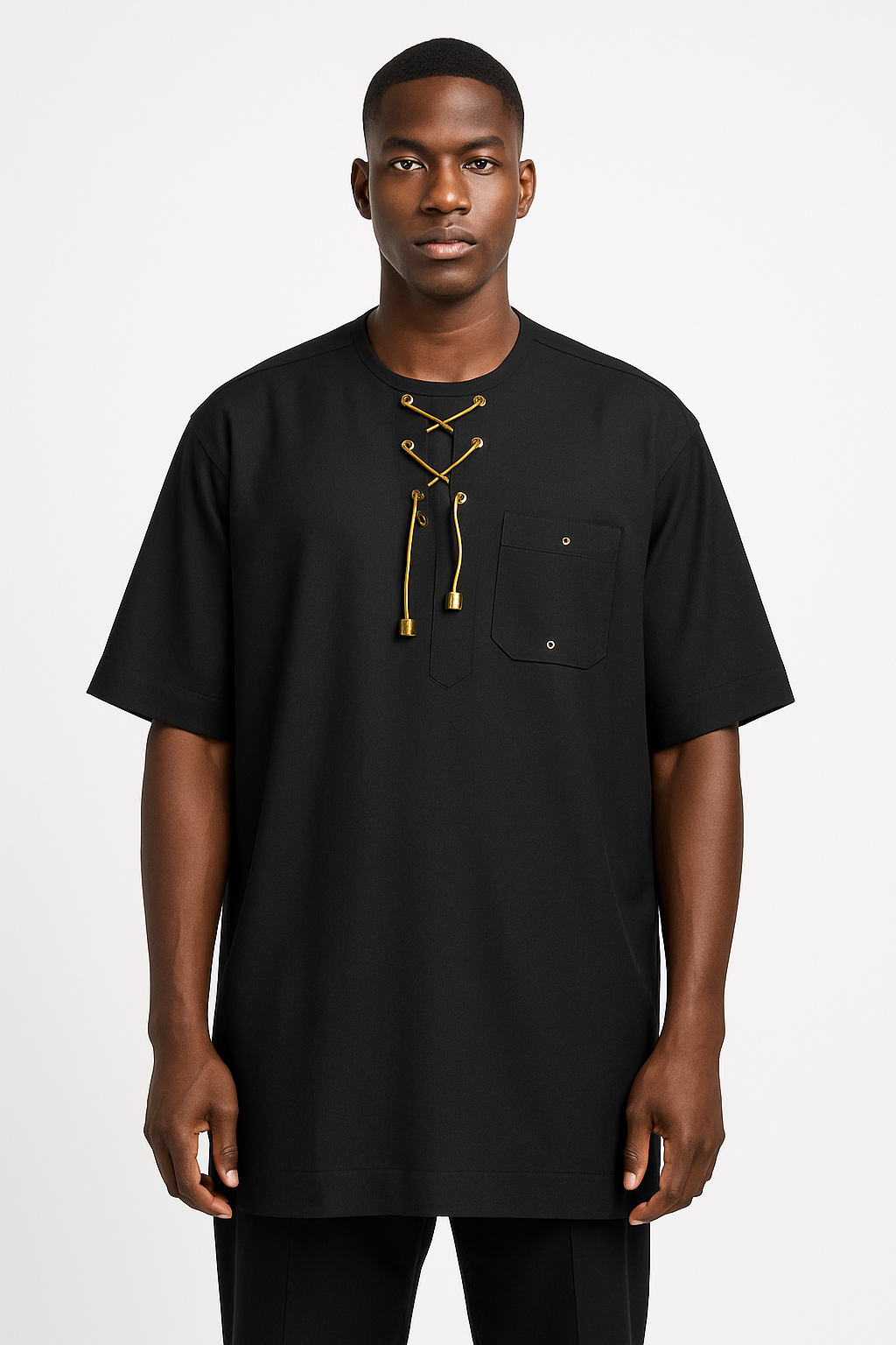 Plain black senator wear with a neck lace design