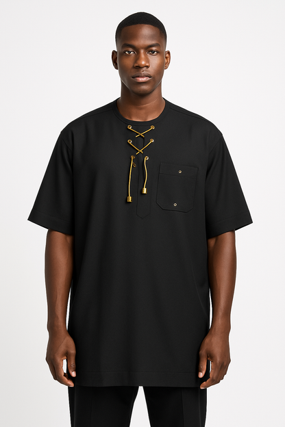 Plain black senator wear with a neck lace design