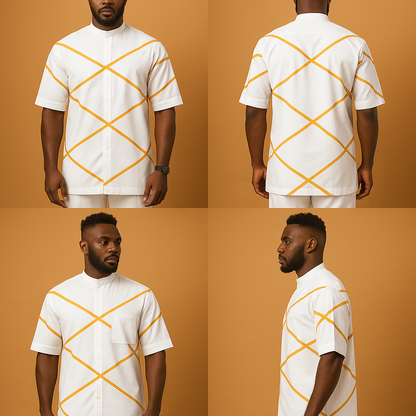 Men's Senator Native Wear (off White With Gold Mat Line Design Short Sleeve)