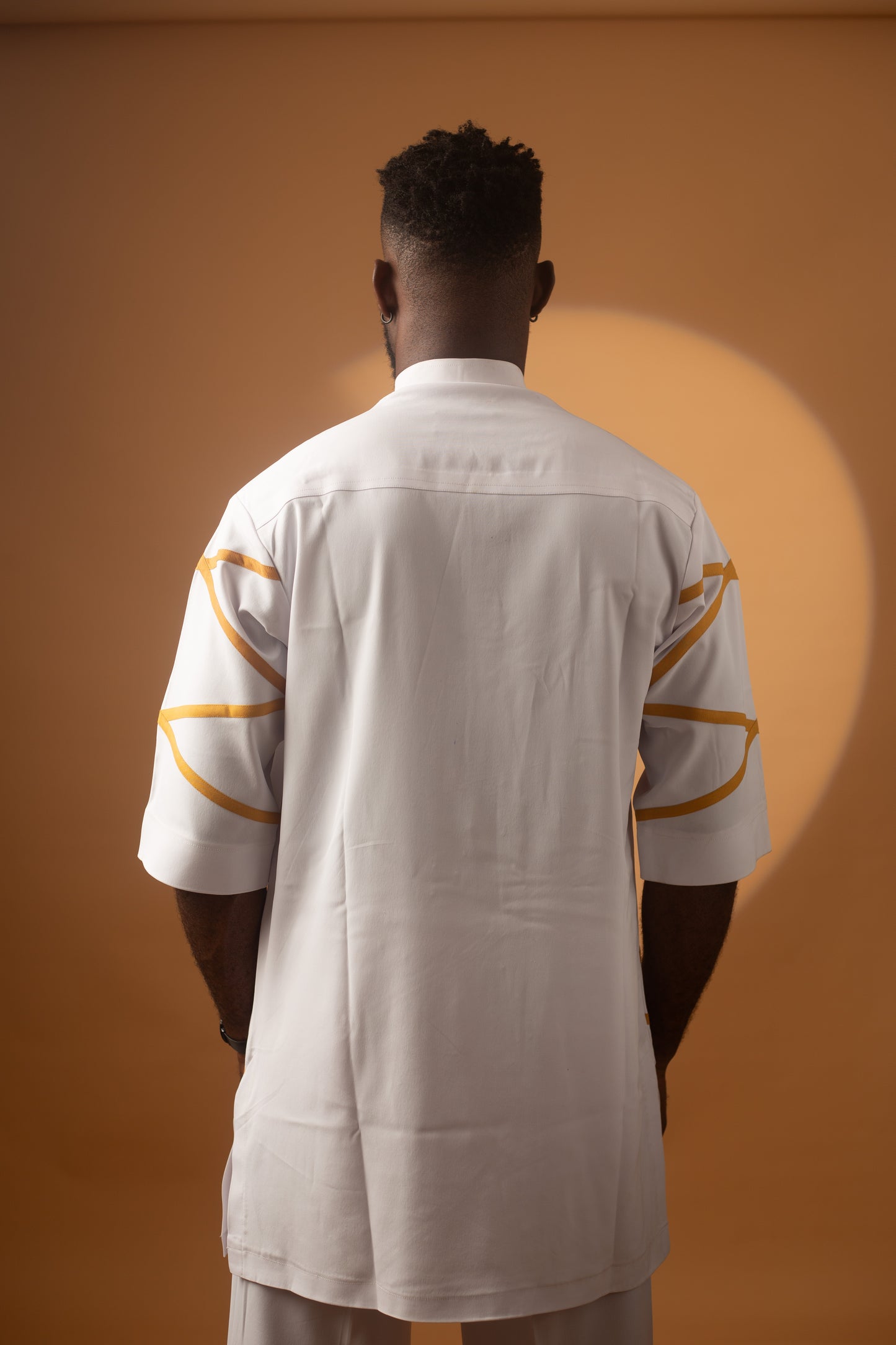 Men's Senator Native Wear (off White With Gold Mat Line Design Short Sleeve)