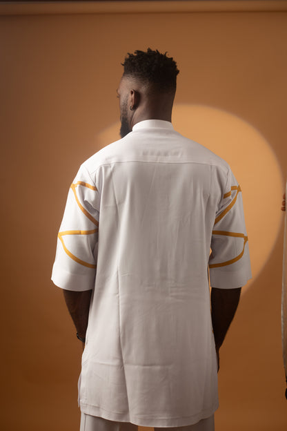 Men's Senator Native Wear (off White With Gold Mat Line Design Short Sleeve)