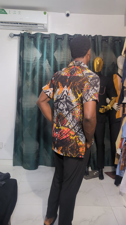 Mens Vintage Hawaii Beach Shirt Casual Graffiti Volcanic Ink Shirts