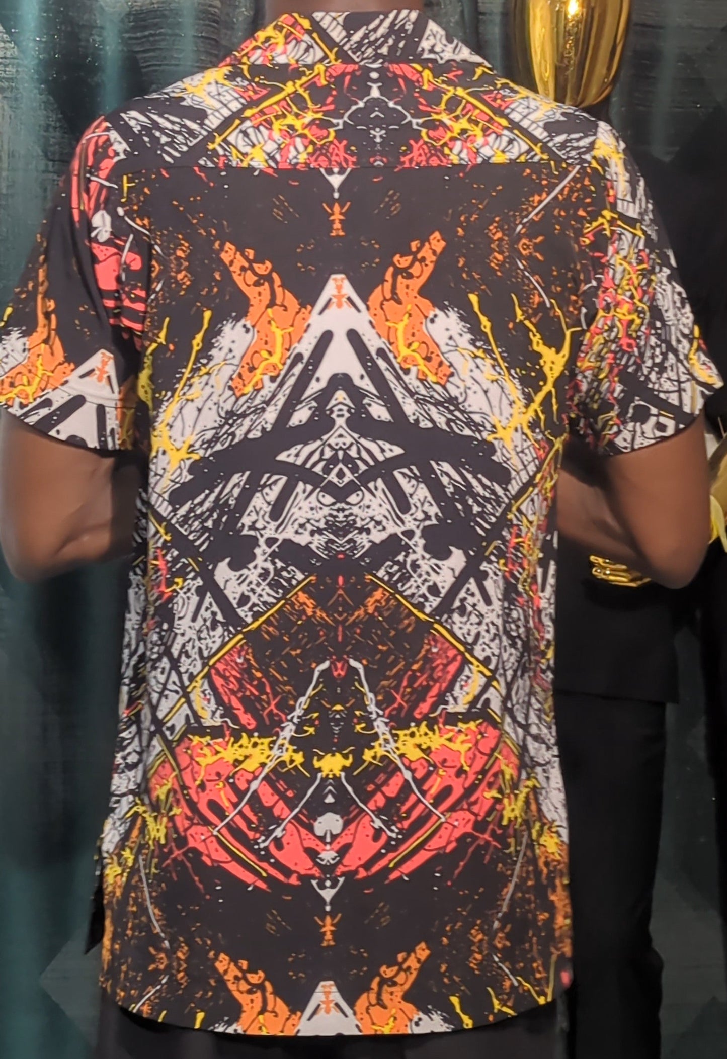 Mens Vintage Hawaii Beach Shirt Casual Graffiti Volcanic Ink Shirts
