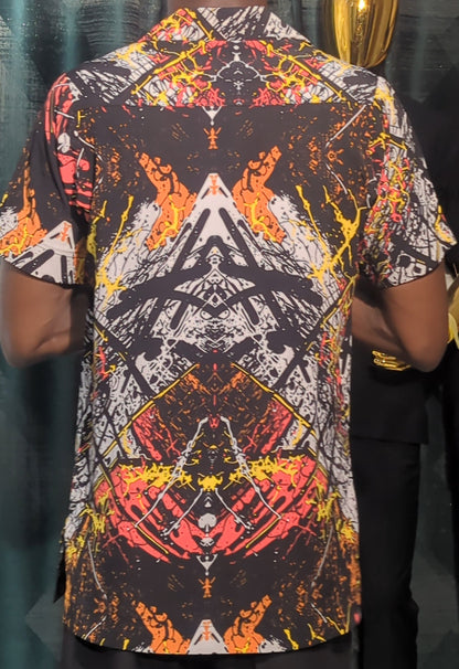Mens Vintage Hawaii Beach Shirt Casual Graffiti Volcanic Ink Shirts