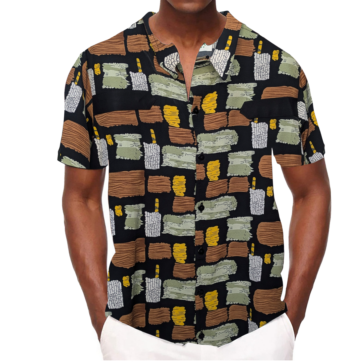 Mens Vintage Graffiti Art Brush Pattern Shirts Hawaii Beach Shirt Casual