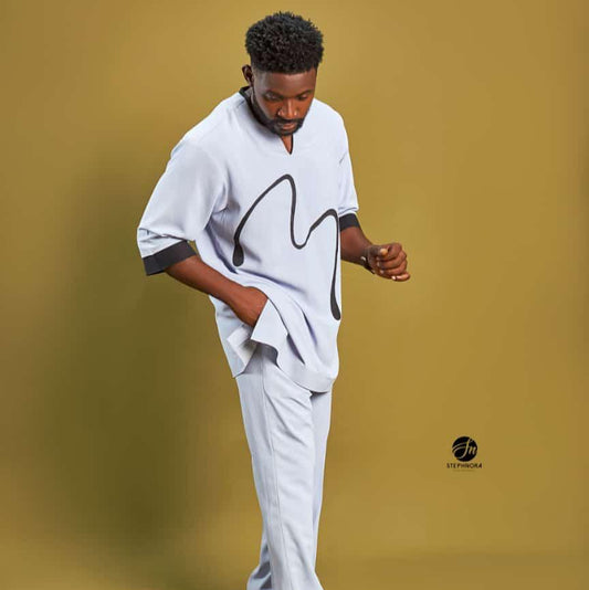 Sky blue Kaftan African Men Native with a little Artwork